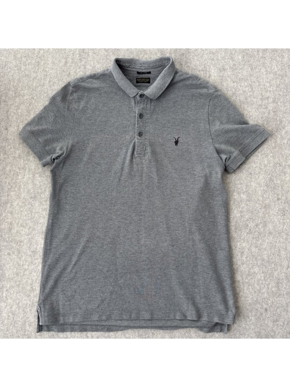 Allsaints Slim Fit Polo Shirt Gray Short Sleeve Mens Large